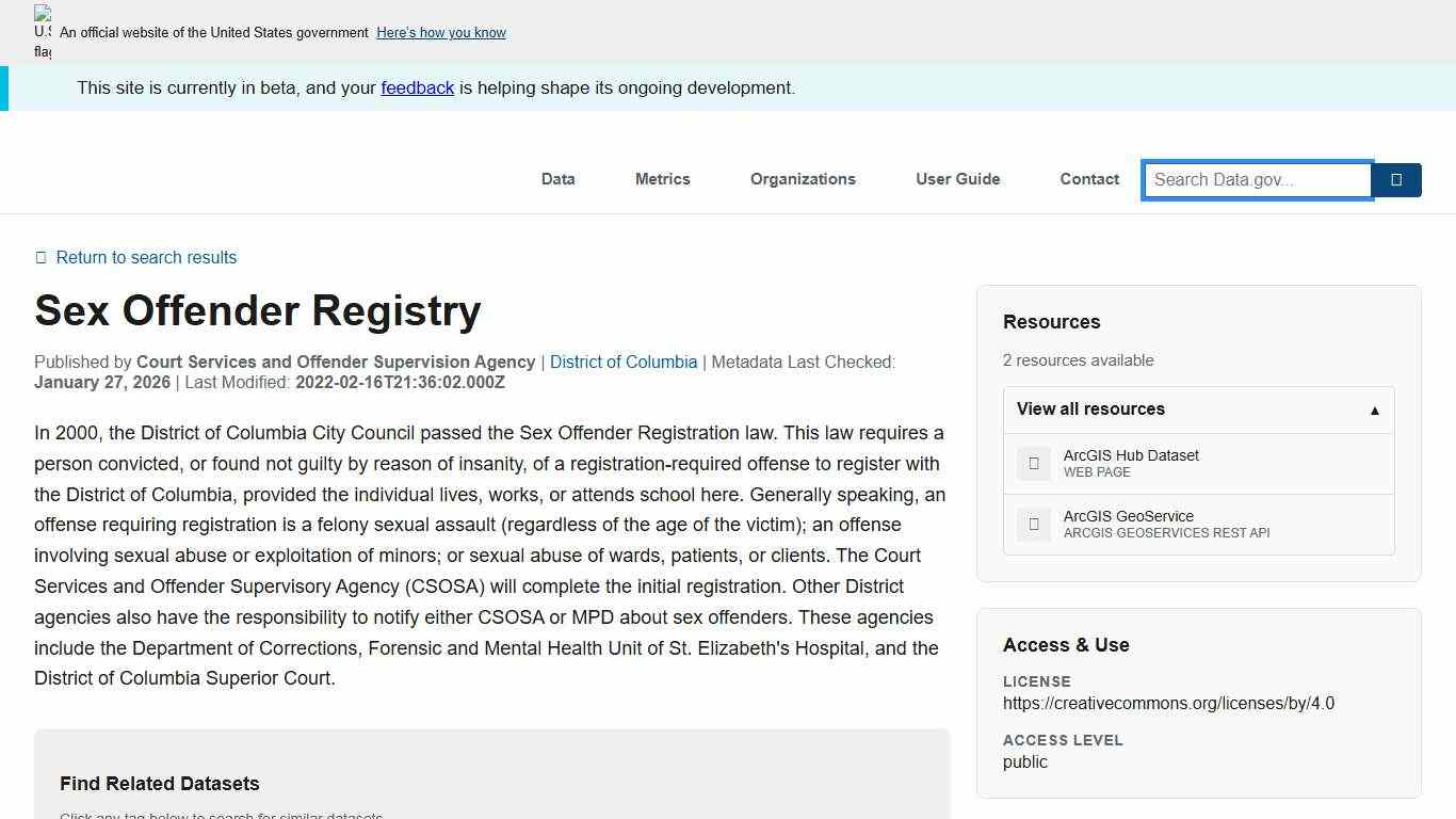 District of Columbia - Sex Offender Registry