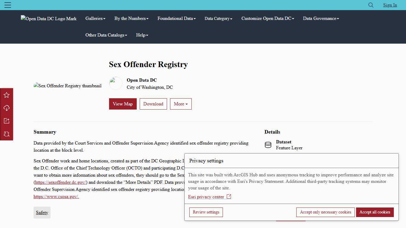 Sex Offender Registry Open Data DC