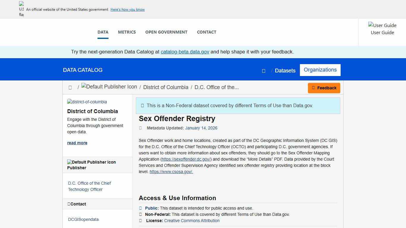 Sex Offender Registry - Catalog